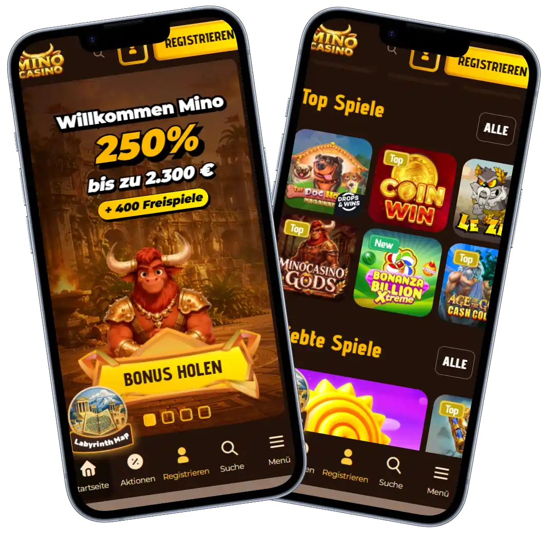 Mino Casino Startseite und Benutzeroberfläche