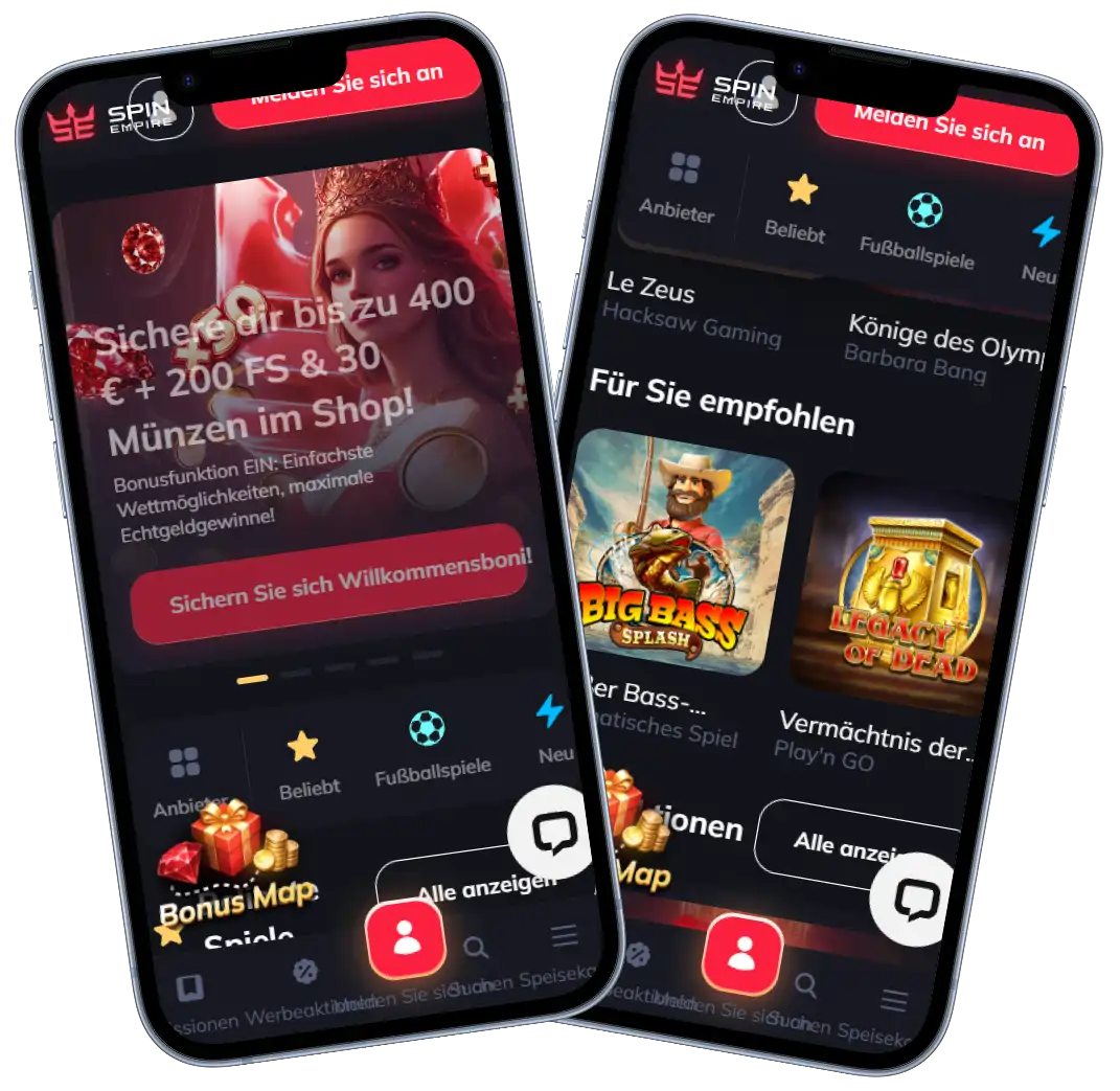SpinEmpire Casino Startseite und Benutzeroberfläche