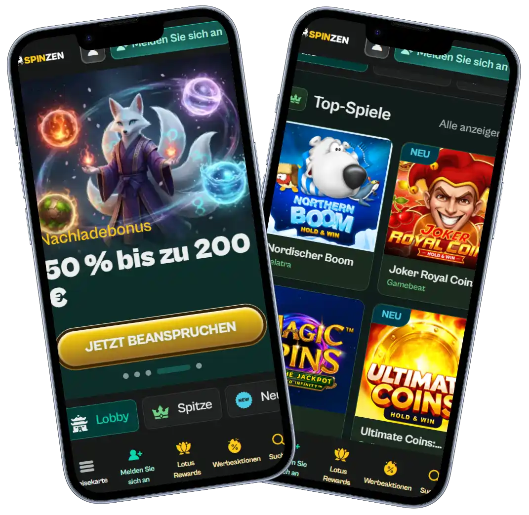 Spinzen Casino Startseite und Benutzeroberfläche
